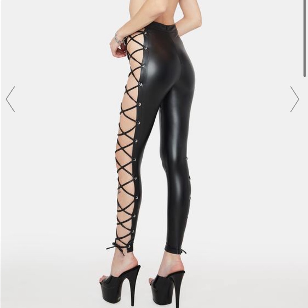Lace up leather leggings
